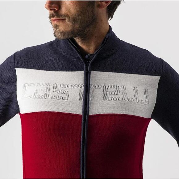 CASTELLI Armando Sweatshirt Savile Blue Red Off White Full Zip High Neck Men's M - Picture 1 of 15